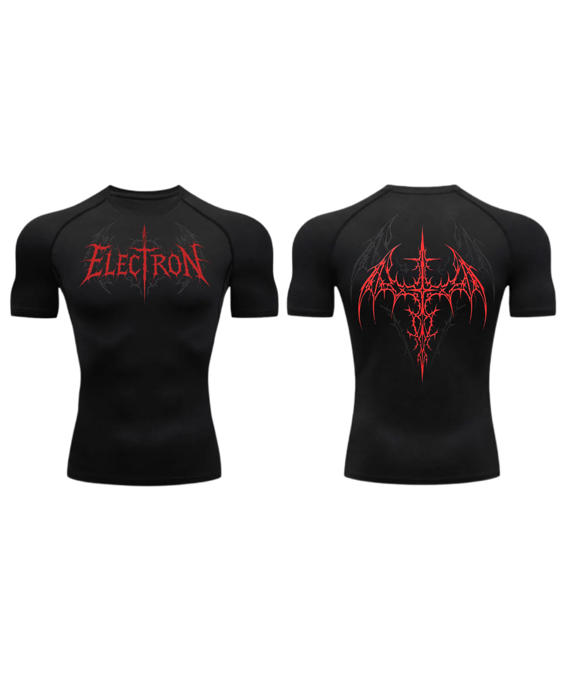 Black Bolt Red Bat Wing Short Sleeve Compression