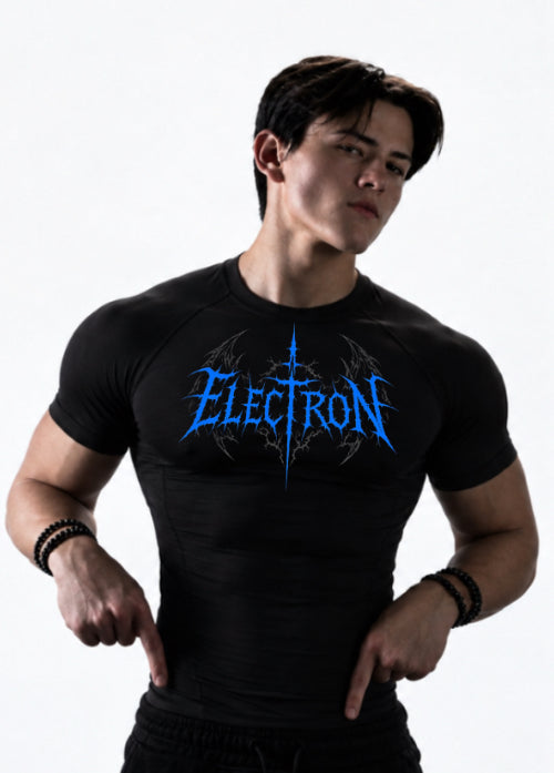 Black Bolt Blue Bat Wing Short Sleeve Compression