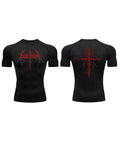 Black Bolt Red Cross Short Sleeve Compression