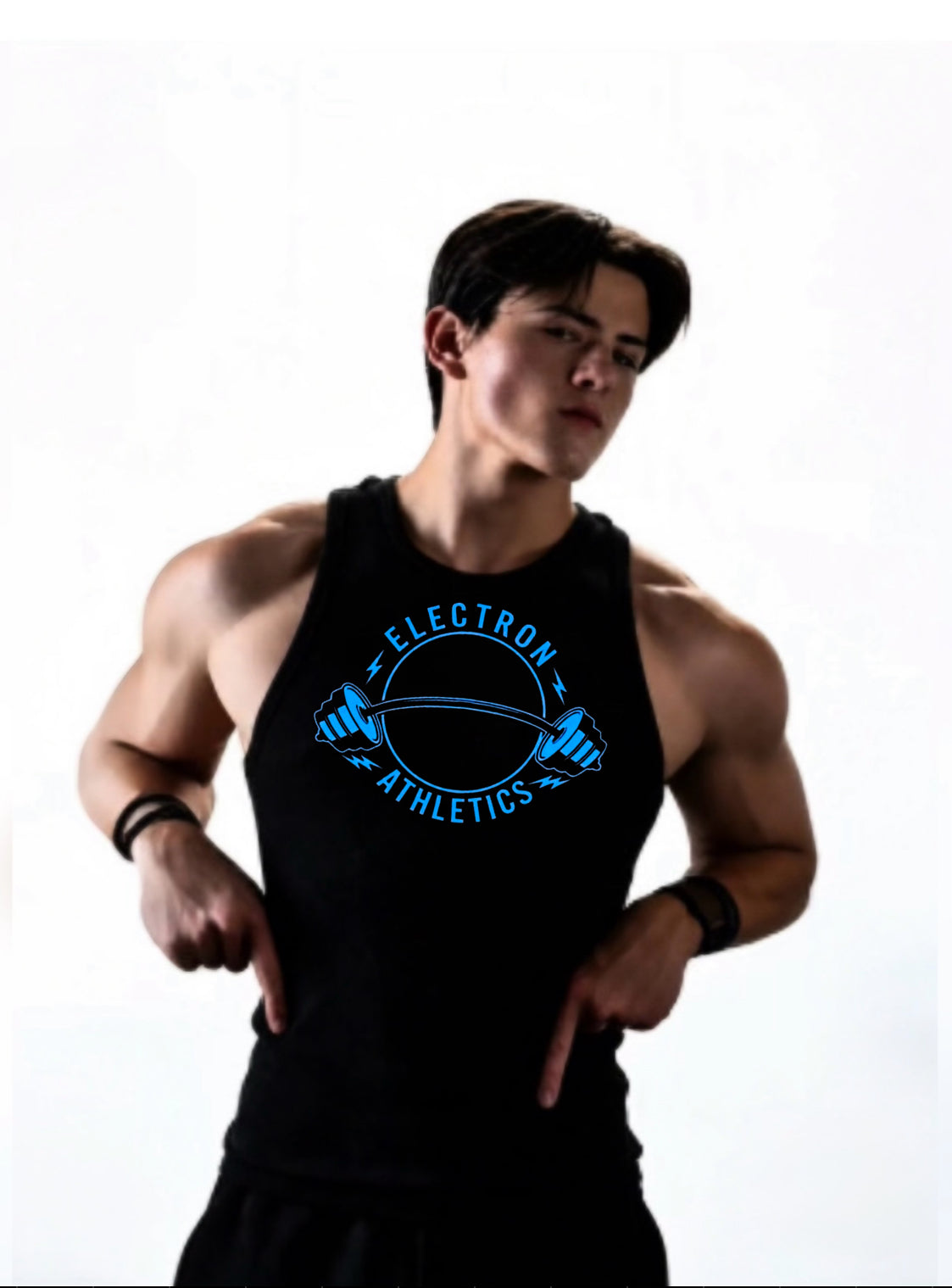 Black Bolt Blue Power lifting Low Cut Tank Top