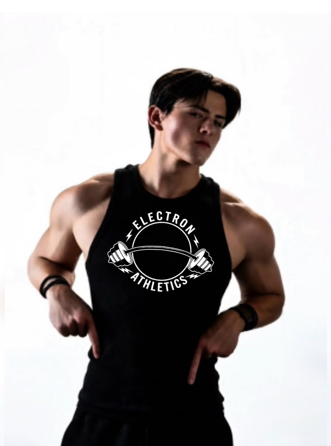 Black Bolt Low Cut Powerlifting White Tank Top