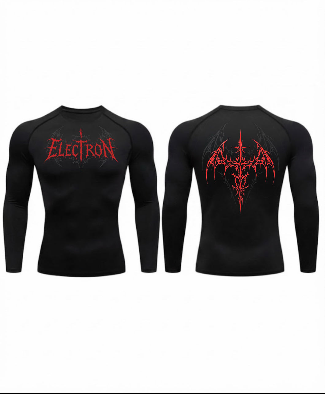 Black Bolt Red Bat Wing Long Sleeve Compression