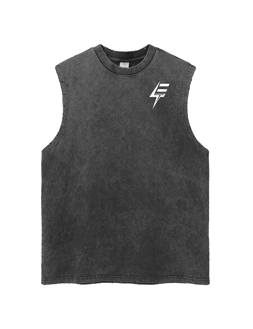 Black Bolt washed white logo cut off tank